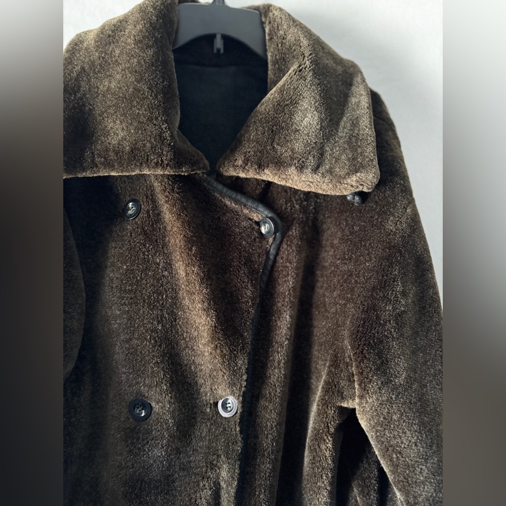 Charles Klein Size Medium Black Suede Brown Faux Fur Reversible Buttoned Jacket - Picture 12 of 16
